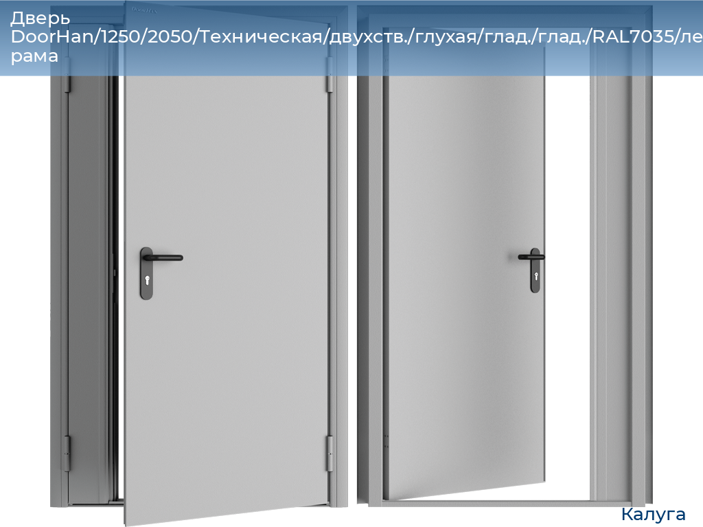 Дверь DoorHan/1250/2050/Техническая/двухств./глухая/глад./глад./RAL7035/лев./угл. рама, kaluga.doorhan.ru